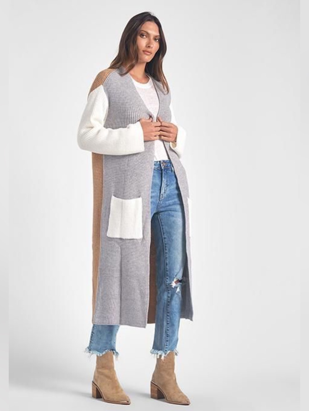 NWT Elan Grey Color Block Cardigan / M